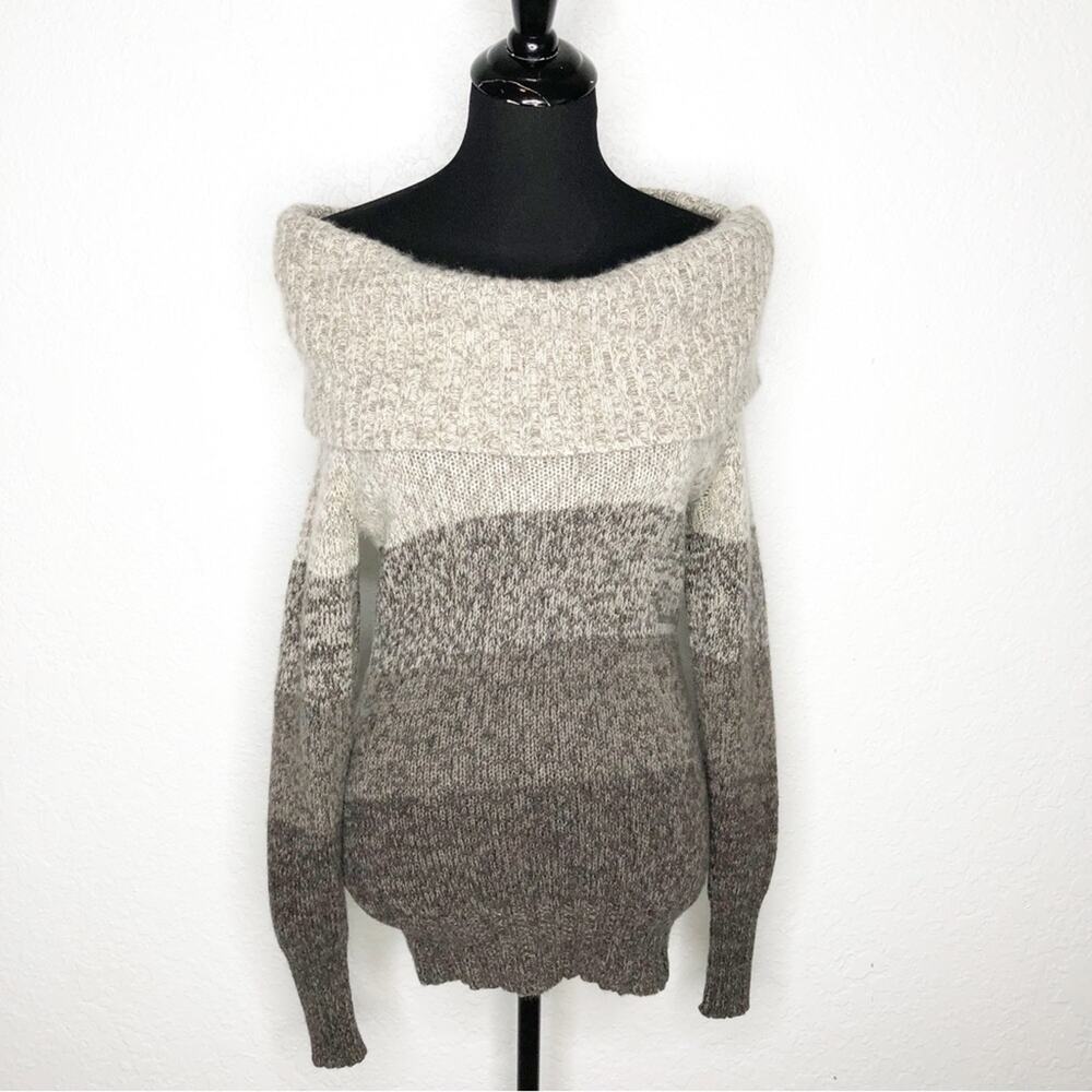 Autumn Cashmere tan brown ombre striped off shoulder cashmere sweater size Small